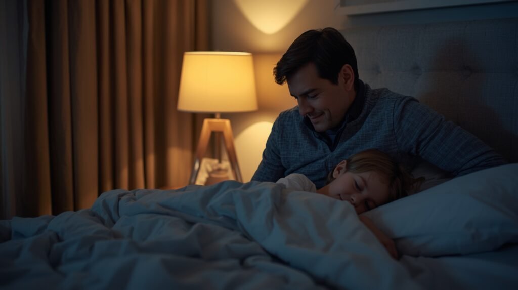 Alternating Tylenol and Motrin toddler care during a calm nighttime fever monitoring moment