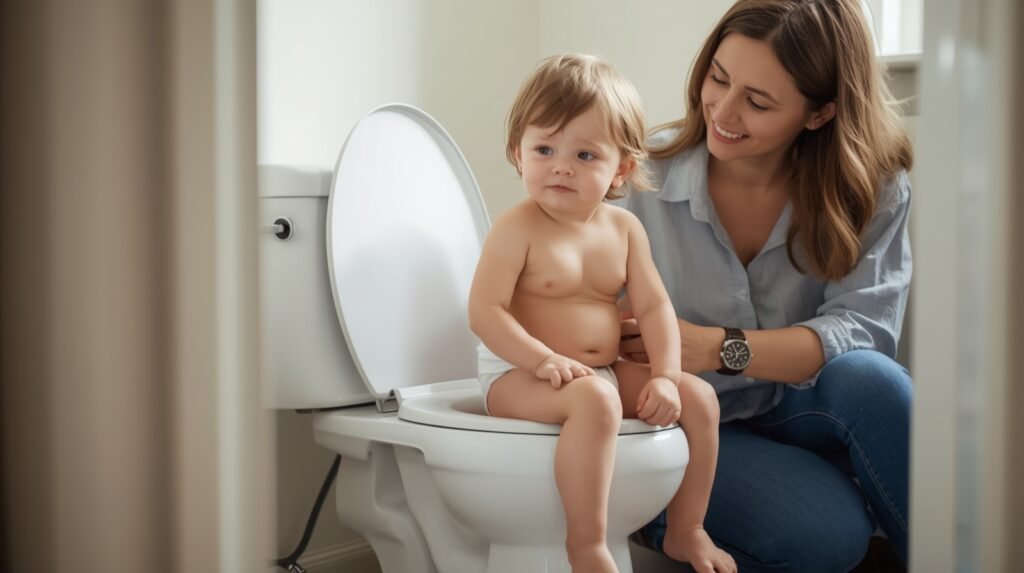 Gentle diaper transition method for how to get toddler to poop on potty.