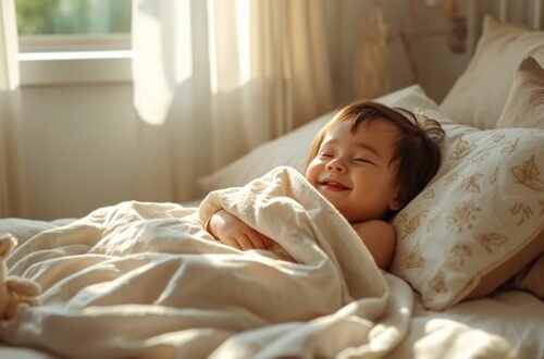 Image of a toddler sleeping safely with a blanket in a cozy bedroom, illustrating when can toddler sleep with blanket.