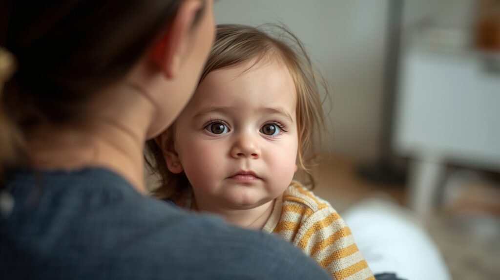 toddler throwing up no fever acting fine sitting calmly with parent at home