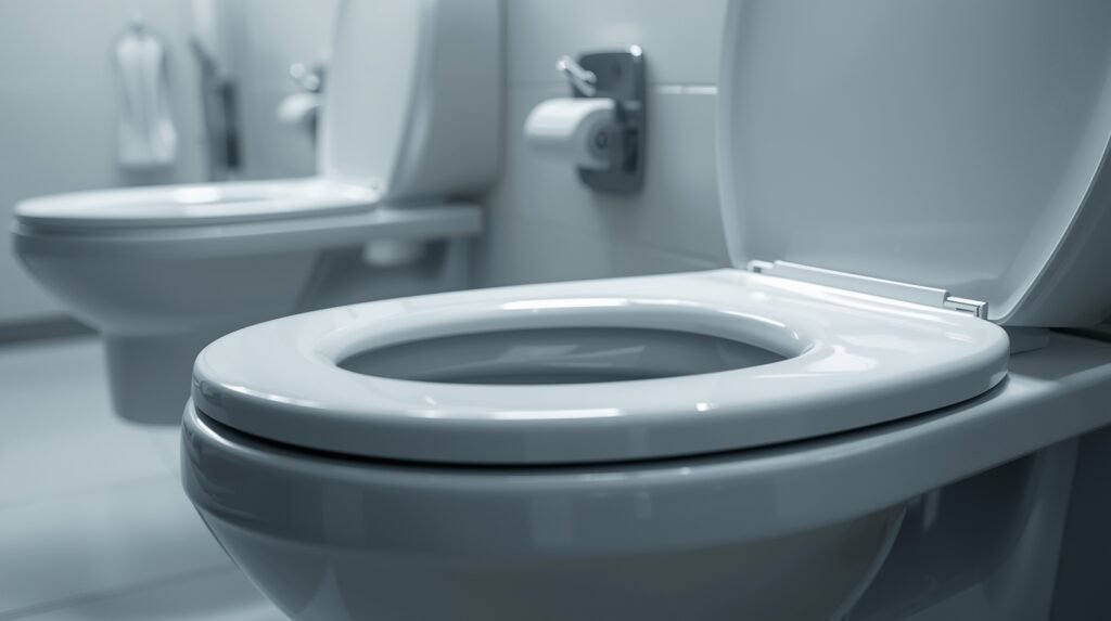 Can you get STDs from a toilet seat illustrated by a clean public restroom toilet seat in a realistic medical setting