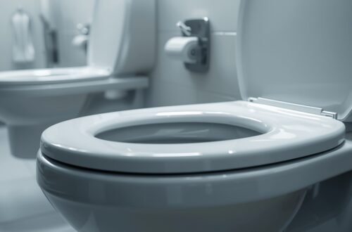 Can you get STDs from a toilet seat illustrated by a clean public restroom toilet seat in a realistic medical setting