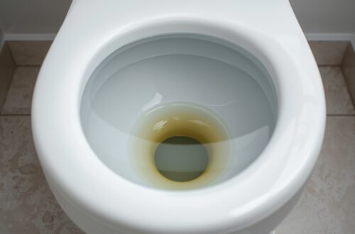 my pee sinks to bottom of toilet due to density difference between urine and toilet water in a clean ceramic bowl