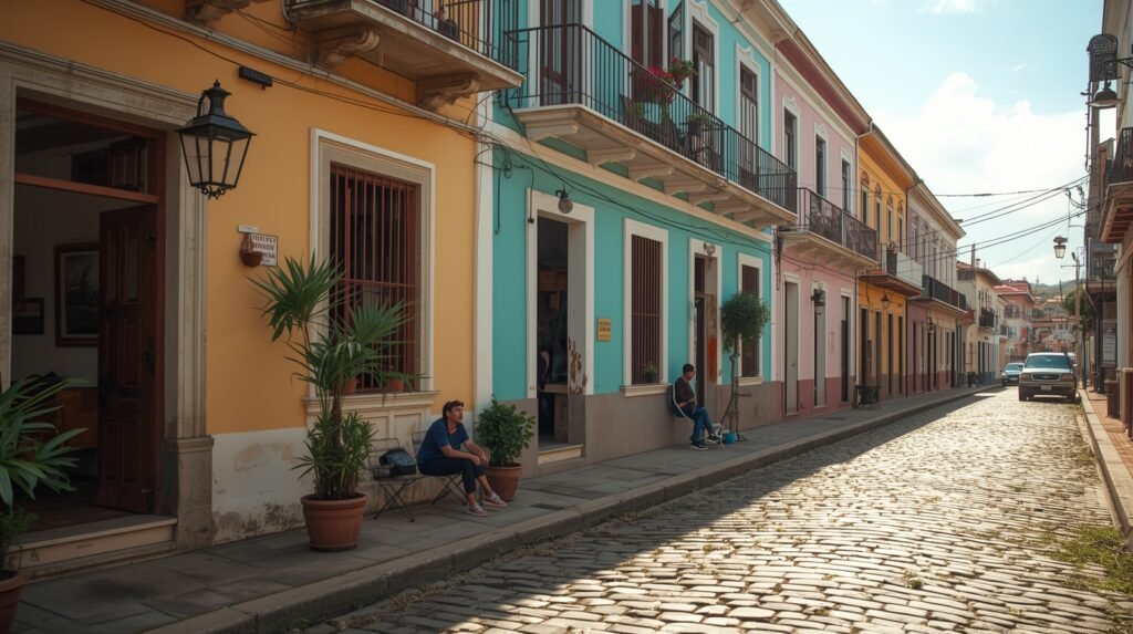 cheap beautiful places to travel without a passport showing colorful historic streets and local life in Puerto Rico