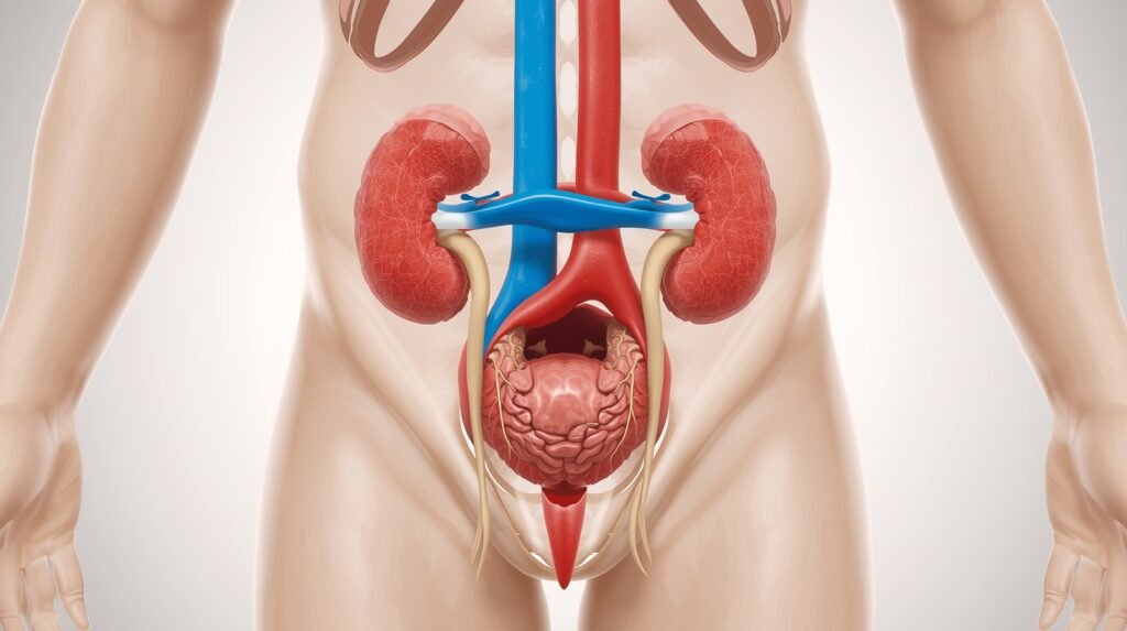 Illustration showing the human urinary tract system