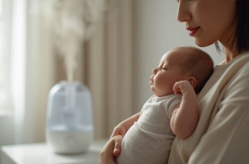 How to remove phlegm from baby chest by holding baby upright in a humidified room for easier breathing.