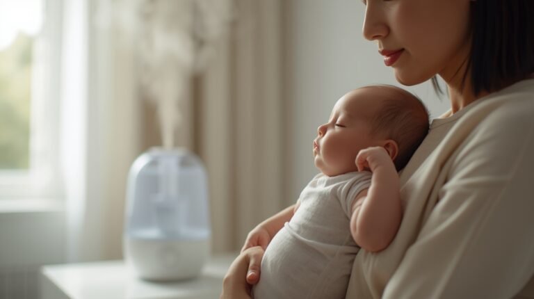 How to remove phlegm from baby chest by holding baby upright in a humidified room for easier breathing.
