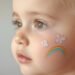 Beginner easy face painting ideas for cheeks showing simple heart, flower, butterfly, and rainbow designs painted naturally on a child’s cheek using beginner-friendly techniques