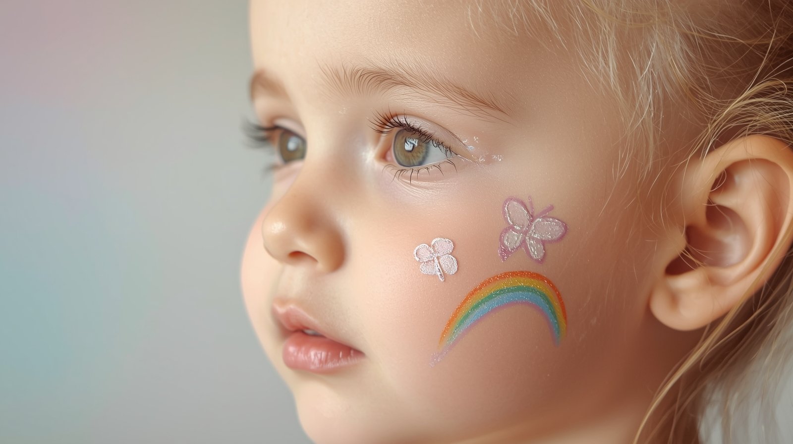 Beginner easy face painting ideas for cheeks showing simple heart, flower, butterfly, and rainbow designs painted naturally on a child’s cheek using beginner-friendly techniques