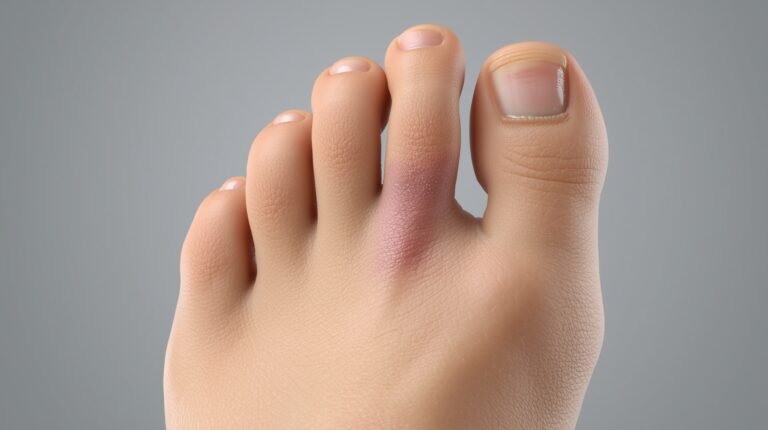 stress fracture bruise on top of foot showing mild swelling and faint discoloration over the metatarsal bones
