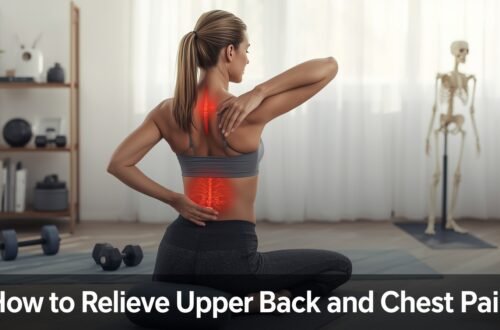 Person performing foam roller stretch showing how to relieve upper back and chest pain with proper posture and relaxation techniques.