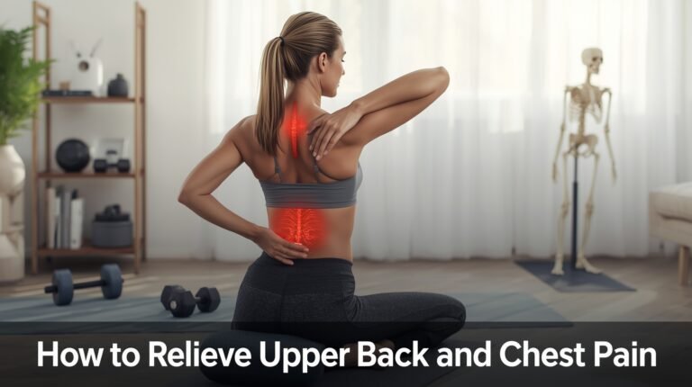 Person performing foam roller stretch showing how to relieve upper back and chest pain with proper posture and relaxation techniques.