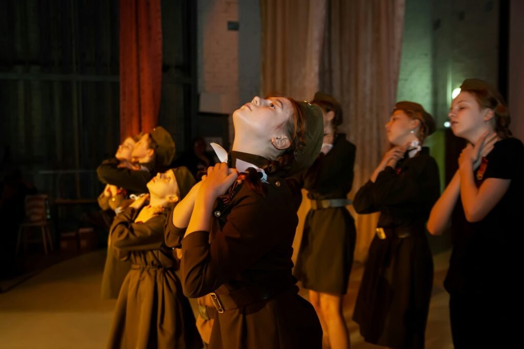 Student performing dramatic interp forensics scripts 10 minute male using voice modulation and body language during a speech contest
