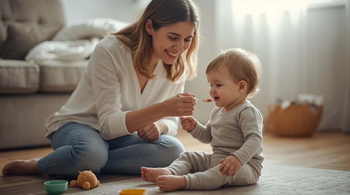 how to attend to your toddler scoopnurturement while a mother gently supports her toddler learning to eat with a spoon