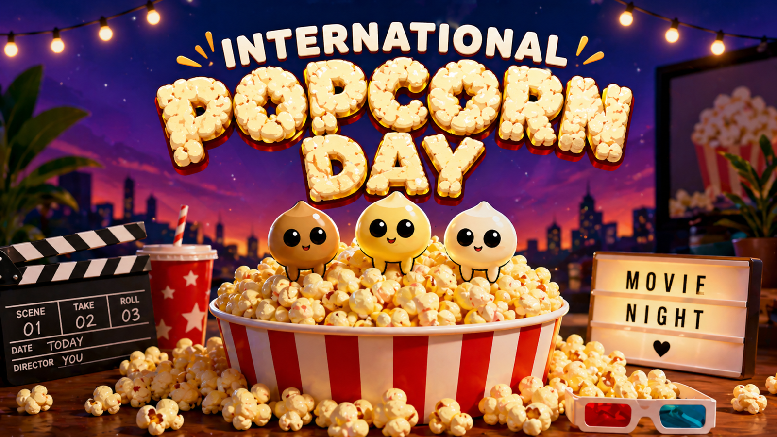 Popcorn Google doodle with stylized kernels forming the Google logo in a warm, playful design.