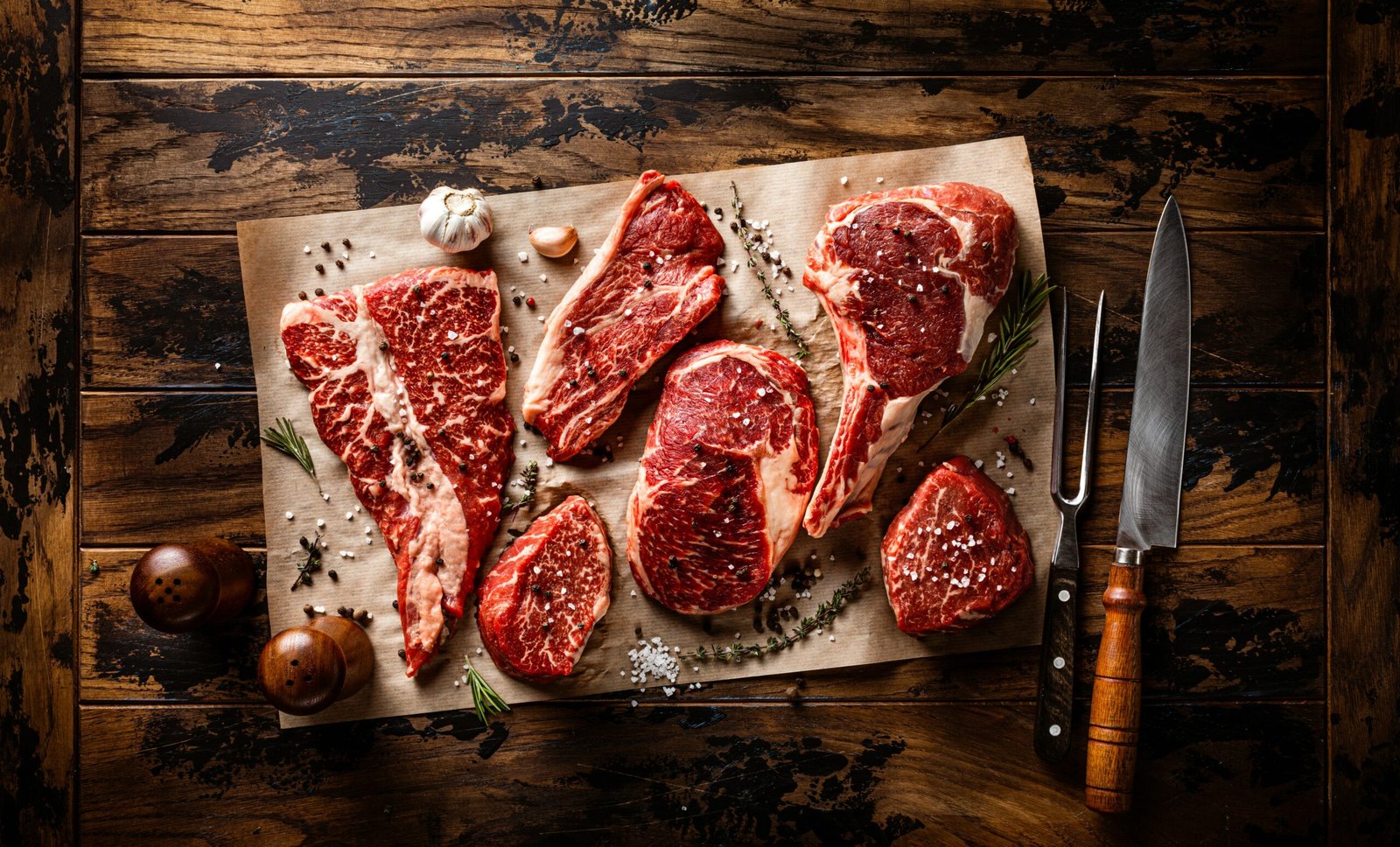 Perfectly roasted prime rib with a golden crust, sliced and served on a platter with fresh herbs.